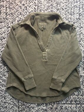 aerie Oversized Small Olive Green Slouchy Waffle-Knit Pullover Sweater